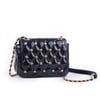Nas Bag Kadın Taşlı Zincirli Şık Kapitone Çapraz Çanta Siyah Rugan  ( 21x12 cm )