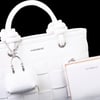 Nas Bag Premium Şık Kadın 2 li Set ve Charmlı ve Cüzdanlı  El ve Çapraz Çanta Beyaz