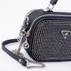 Nas Bag Zincirli Kapitone Çift Gözlü El ve Çapraz Çanta Siyah Gümüş Taşlı ( 21x16 cm )
