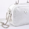 Nas Bag Zincirli Kapitone Çift Gözlü El ve Çapraz Çanta Beyaz Taşlı ( 21x16 cm )