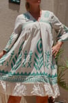 A- Line Turquoise Patterns Linen Dress