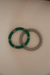 Knitted Glass Beads, Handmade Bracelet, Set of 2 Gray & Green