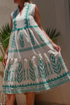 Turquoise Spike Patterns, V Neck Linen Dress