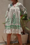 V Neck Linen Green Patterns Short Dress