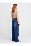 71784 Dökümlü Kumaş Geniş Denim Pantolon-Lacivert