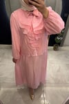 Büzgülü Etekli Takım Pembe
