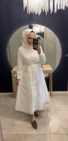 Dantelli Keten Elbise Beyaz