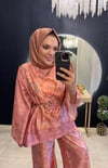 Desenli Saten Takım Pembe 
