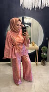 Desenli Saten Takım Pembe 
