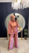 Desenli Saten Takım Pembe 