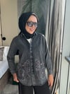 İşlemeli Kot Ceket Füme