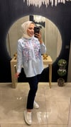 İşlemeli Pamuk Gömlek Mavi