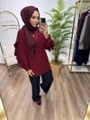 Kolu Volanlı Sweatshirt Bordo