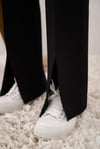 Yırtmaçlı Çelik Örme Pantolon Siyah