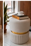 Lina Modern Spor Dikişli Gold Detaylı Puf