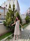  ÇİZGİLİ ASKILI ÖRME ELBİSE YEŞİL 