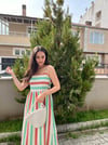  ÇİZGİLİ ASKILI ÖRME ELBİSE YEŞİL 