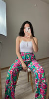 BOL PAÇA ÇİÇEKLİ KETEN PANTOLON 