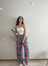 BOL PAÇA ÇİÇEKLİ KETEN PANTOLON 