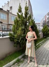 ÇİZGİLİ ASKILI ÖRME ELBİSE HARDAL
