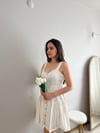 DÜĞMELİ ASKILI ELBİSE 