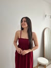 İP ASKILI ELBİSE - BORDO