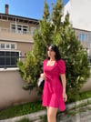 KARE YAKA ÖRME ELBİSE FUŞYA