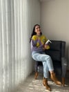 LİLA SARI ÇİÇEKLİ KAZAK