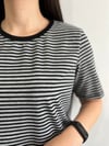 SIFIR YAKA ÇİZGİLİ T-SHIRT