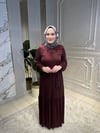2044 Kendinden Desenli Kemerli Elbise