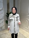 3248 Leopar Kombinli Taşlı Tencel Tunik