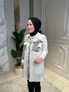 3248 Leopar Kombinli Taşlı Tencel Tunik