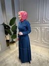 5046 Taş Detaylı Önden Düğmeli Tencel Elbise