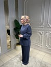 6005 Kolları İnci Ve Taş İşlemeli Takım-Lacivert