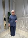 6005 Kolları İnci Ve Taş İşlemeli Takım-Lacivert