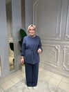 6005 Kolları İnci Ve Taş İşlemeli Takım-Lacivert