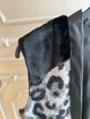 9015 Leopar Desen Deri Kombinli Uzun Yelek