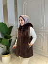 9060 Zincir İşlemeli Kapüşon Kürk Detaylı Yelek