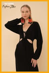 Cut-Out Detaylı Dökümlü Elbise 