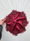 APLİKLİ SATEN BORDO GELİN MENDİLİ