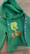 C2040 TWEETY BASKILI KAPÜŞONLU YEŞİL ŞARDONLU SWEAT