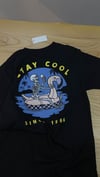 C2383  VNS ÖN/ARKA FLAMİNGO BASKILI SİYAH T-SHIRT