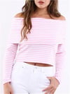 K2589 PIE.CES PEMBE ÇİZGİLİ MADONNA YAKA BLUZ