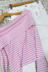 K2589 PIE.CES PEMBE ÇİZGİLİ MADONNA YAKA BLUZ