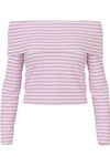 K2589 PIE.CES PEMBE ÇİZGİLİ MADONNA YAKA BLUZ