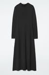 K3129 C.OS PAMUKLU SİYAH DİK YAKA MAXİ ELBİSE