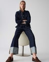 K3427 O.PS KATLI PAÇA DETAYLI LACİVERT JEAN