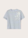 K3655 EL İŞİ DETAYLI ÇİZGİLİ MAVİ T-SHIRT