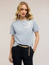 K3655 EL İŞİ DETAYLI ÇİZGİLİ MAVİ T-SHIRT