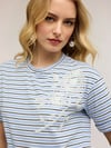 K3655 EL İŞİ DETAYLI ÇİZGİLİ MAVİ T-SHIRT